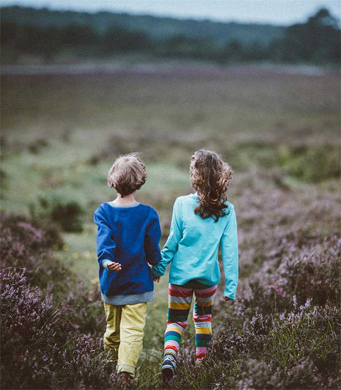 Children walking in field